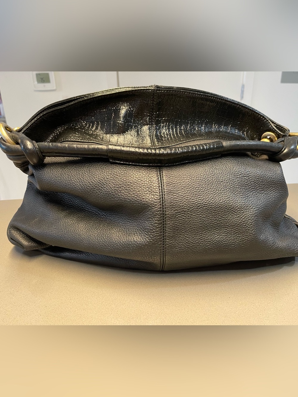 BCBGMaxAzria Black Leather Large Shoulder Hobo Bag
